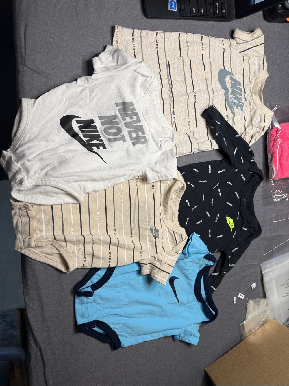 Nike Black & Cream Striped Baby One-Piece Bodysuits bundle